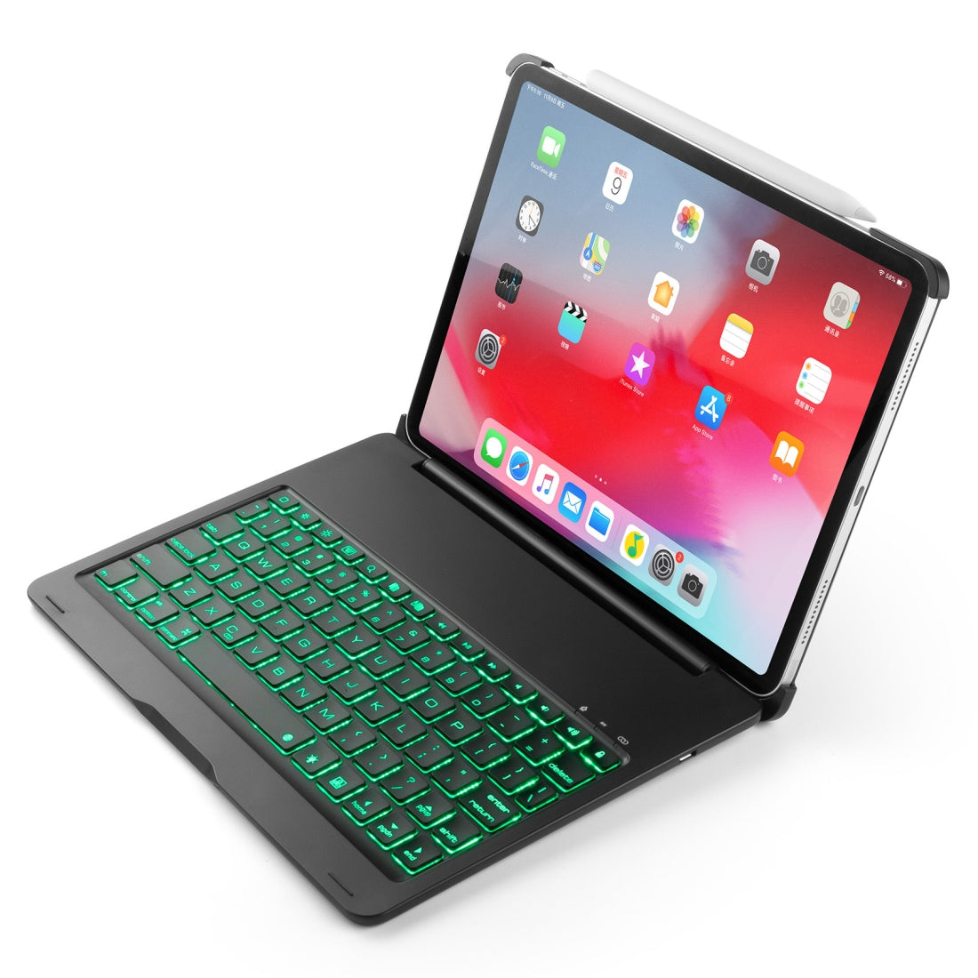 F105A Colorful Backlight Aluminum Backplane Wireless Bluetooth Keyboard Protective Case for iPad Pro 11 inch ?2018? (Black)