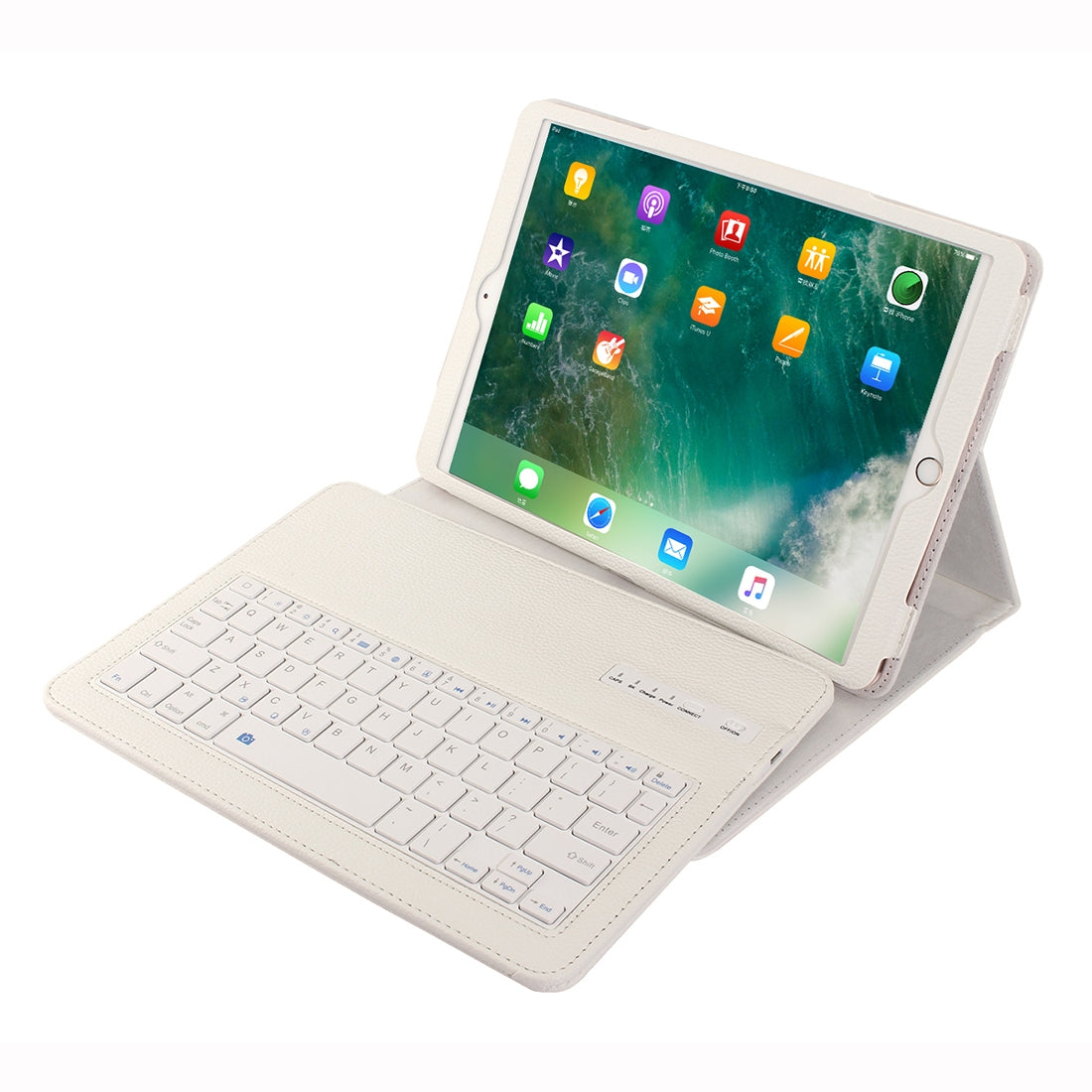 IP09 For iPad 10.2 inch Litchi Texture Detachable ABS Bluetooth Keyboard Leather Case with Stand Function (White)