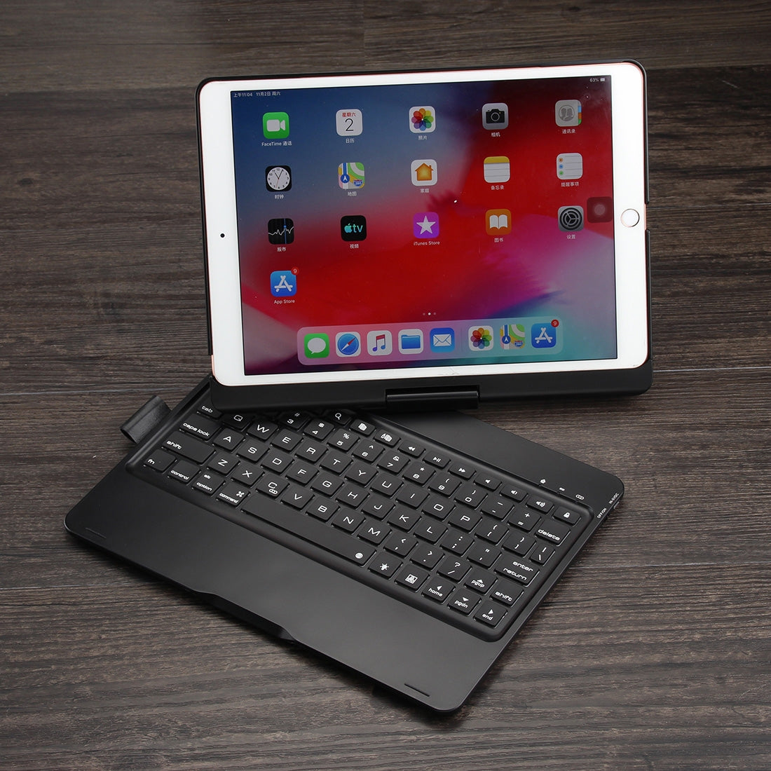 F102AS For iPad 10.2 inch Colorful Backlit Rotatable Bluetooth Keyboard  Leather Case with Pen Slot Function(Black)