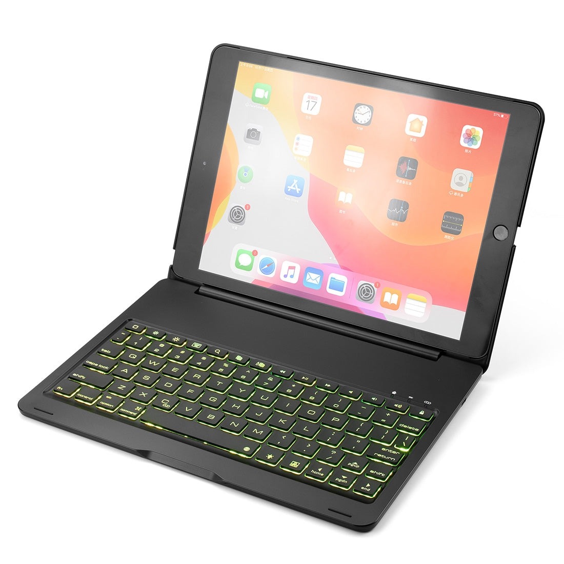 F102S For iPad 10.2 inch Aluminum Alloy Colorful Backlit Bluetooth Keyboard + Protective Case (Black)
