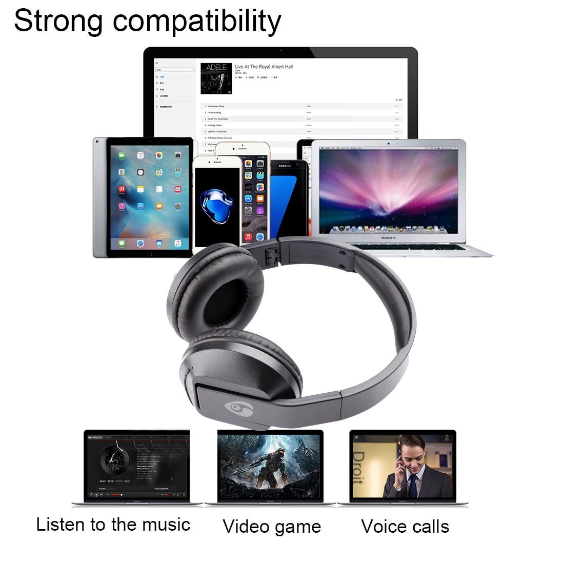 OVLENG S77 Headband Universal Folding Bluetooth Headset with Handsfree Call Function , for iPhone / Samsung / LG / HTC / Nokia / Blackberry Mobile Phone(Black)