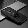 AIQAA For  iPhone 8 & 7  Solid color Metal Paint Plastic PC Dropproof Protective case with Bear Ring Holder(Black)