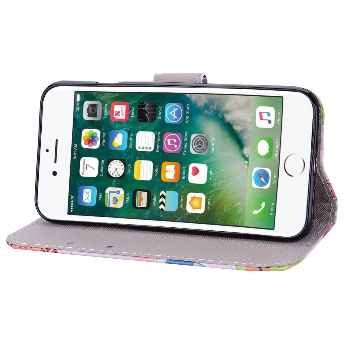 White Cat Pattern Colored Drawing Horizontal Flip Leather Case for iPhone 8 & 7, with Holder & Card Slots & Wallet & Lanyard