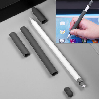For Apple Pencil Creative 4 in 1 Anti-lost (Pencil Cap + Pencil Point + 2*Penholder Cover) TouchPen Silicone Protective Set(Grey)