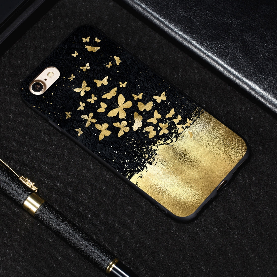 Gold Butterfly Painted Pattern Soft TPU Case for iPhone 8 & 7