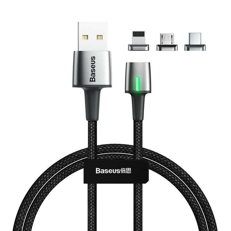 Baseus 2.4A USB to 8 Pin + USB-C / Type-C + Micro USB Zinc Magnetic Charging Sync Data Cable, Length: 1m