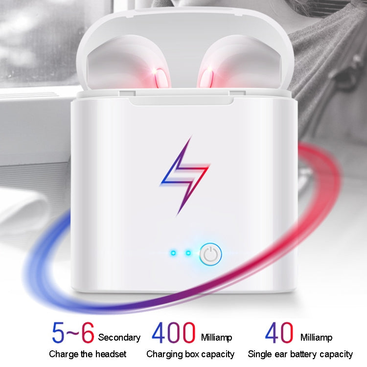 i7S TWS Universal Dual Wireless Bluetooth 5.0 Earbuds Stereo Headset In-Ear Earphone with Charging Box, Automatic Dual Ears Pairing(White)