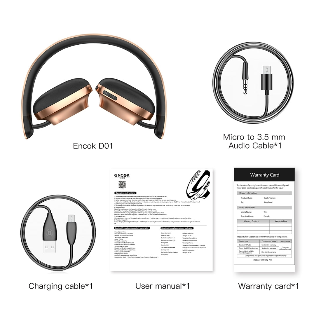 Baseus Encok D01 Headband Bluetooth / wired earphone dual mode Headphone Headset with Mic, for iPhone, iPad, iPod, Samsung, HTC, Sony, Huawei, Xiaomi and other Audio Devices(Blush Gold)