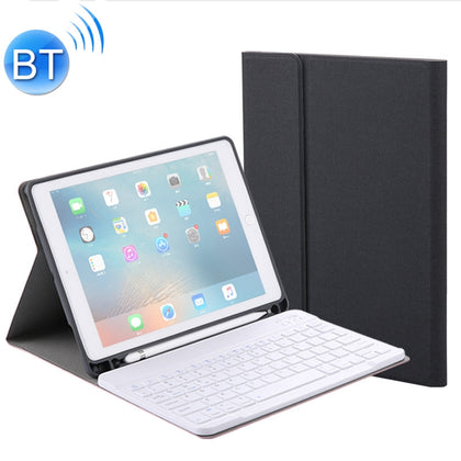 RK508 For iPad Air 2 & Air 1 / Pro 9.7 inch & 2017 iPad & 2018 iPad Silk Texture Detachable Plastic Bluetooth Keyboard Leather Cover with Stand & Pen Slot Function(Black)