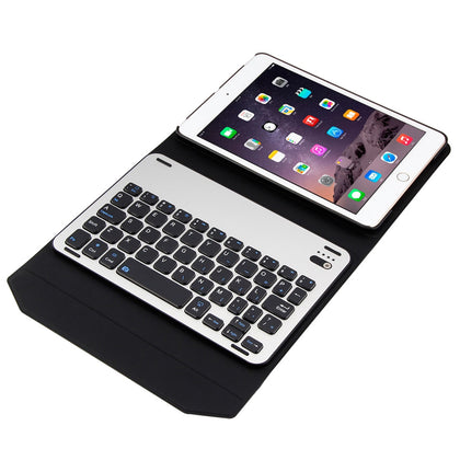 FT1008 For iPad mini 3 / 2 / 1 Lambskin Texture Detachable Aluminum Alloy Bluetooth Keyboard Leather Cover with Stand Function (Black)