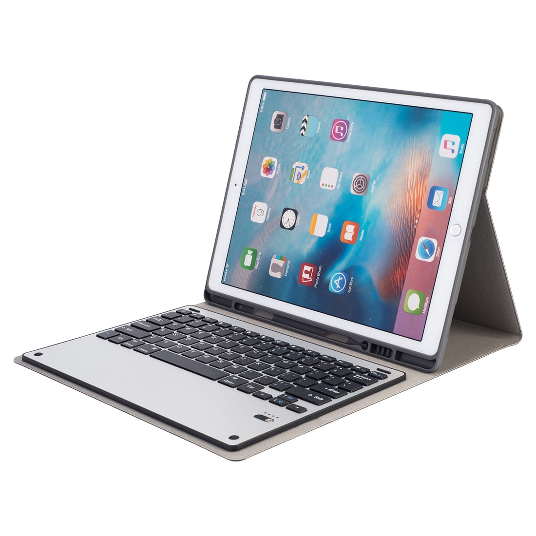 HK129 For iPad Pro 12.9 inch (2017) / (2015) Silk Texture Detachable Aluminum Alloy Bluetooth Keyboard Leather Cover with Pen Slot & Stand Function