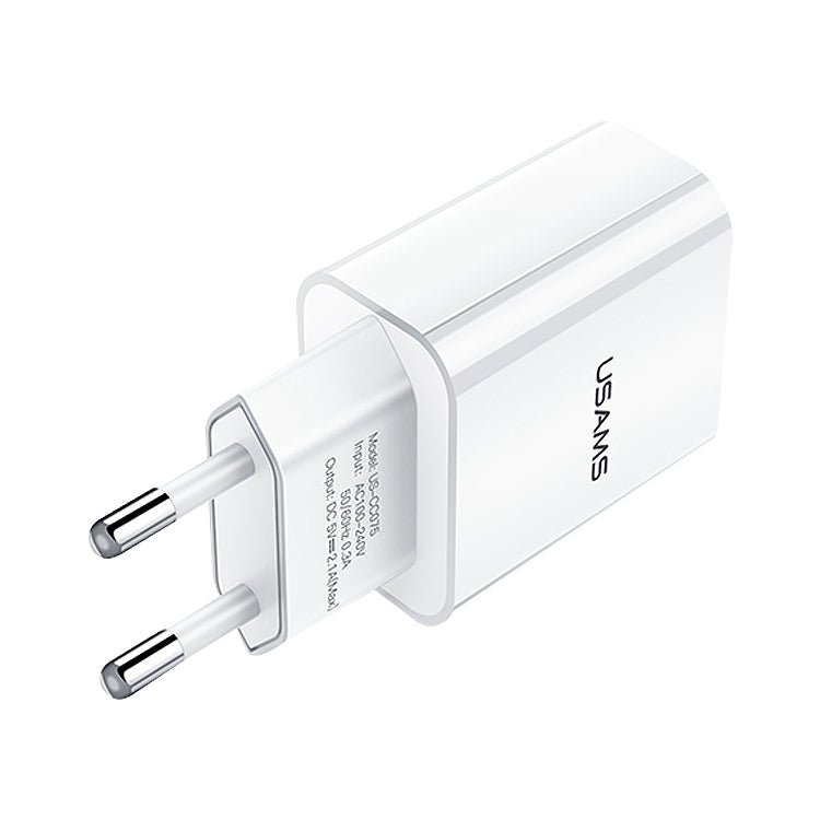 USAMS US-CC075 T18 2.1A Single USB Travel Charger, EU Plug (White)