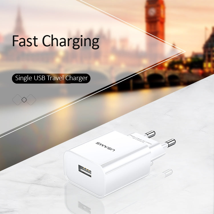 USAMS US-CC075 T18 2.1A Single USB Travel Charger, EU Plug (White)