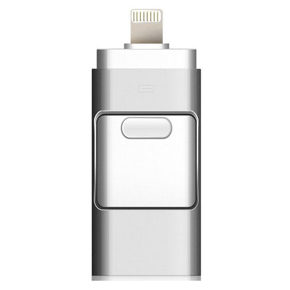 SHISUO 3 in 1 128GB 8 Pin + Micro USB + USB 3.0 Metal Push-pull Flash Disk with OTG Function(Silver)
