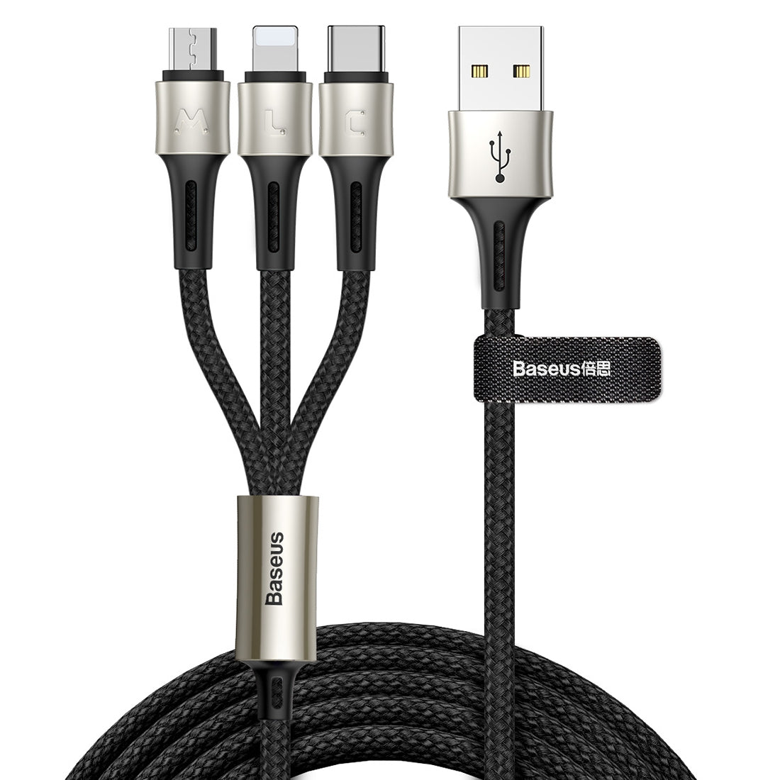 Baseus 3 In 1 3.5A Micro USB + 8 Pin + Type-C / USB-C Charging Cable, Length : 1.2m(Black)