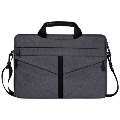 14.1 inch Breathable Wear-resistant Fashion Business Shoulder Handheld Zipper Laptop Bag with Shoulder Strap (Dark Gray)