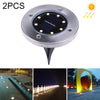 2 PCS 8 LEDs IP44 Waterproof Solar Powered Buried Light, SMD 5050 White Light Under Ground Lamp Outdoor Path Way Garden Decking LE