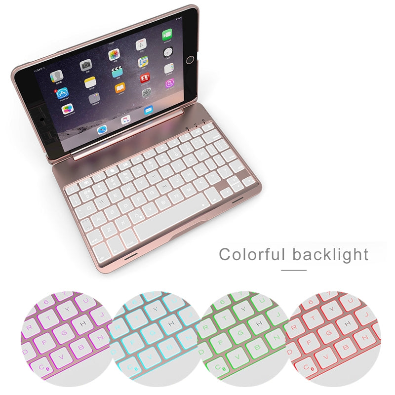 F8SM+ For iPad mini 4 Laptop Version Colorful Backlit Aluminum Alloy Bluetooth Keyboard Protective Cover
