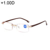 Rimless Anti Blue-ray Blue Film Lenses Presbyopic Glasses, +1.00D(Brown)