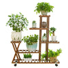 Wooden Plant Flower Display Stand Wood Pot Shelf Storage Rack, with Wheel