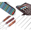 Outdoor Picnic Stainless Steel BBQ Bake Needle Barbecue Fork U-shaped Environmental Wooden Handle 7 Piece Set