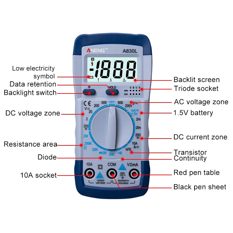 ANENG A830L Handheld Multimeter Household Electrical Instrument(Yellow Blue)