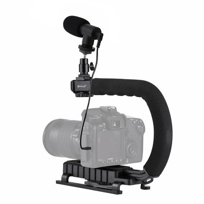 U/C Shape Portable Handheld DV Bracket Stabilizer + Video Shotgun Microphone Kit with Cold Shoe Tripod Head  for All SLR Cameras