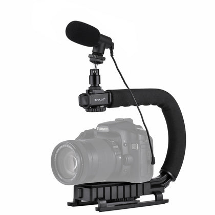 U/C Shape Portable Handheld DV Bracket Stabilizer + Video Shotgun Microphone Kit with Cold Shoe Tripod Head  for All SLR Cameras