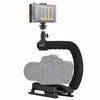 PULUZ U/C Shape Portable Handheld DV Bracket Stabilizer + LED Studio Light Kit with Cold Shoe Tripod Head  for All SLR Cameras and Home DV Camera
