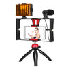 PULUZ 4 in 1 Vlogging Live Broadcast LED Selfie Light Smartphone Video Rig Kits with Microphone + Tripod Mount + Cold Shoe Tripod Head for iPhone, Galaxy, Huawei, Xiaomi, HTC, LG, Google, and Other Smartphones(Red)