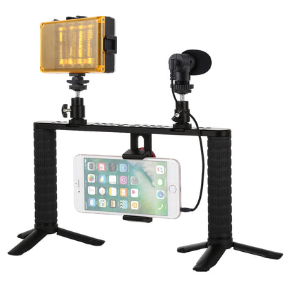 4 in 1 Vlogging Live Broadcast LED Selfie Light Smartphone Video Rig Handle Stabilizer Aluminum Bracket Kits with Microphone + Tr