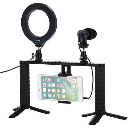 4 in 1 Vlogging Live Broadcast 4.7 inch 12cm Ring LED Selfie Light Smartphone Video Rig Handle Stabilizer Aluminum Bracket Kits w