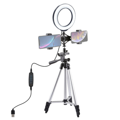 Tripod Mount +  Live Broadcast Dual Phone Bracket + 6.2 inch 16cm LED Ring Vlogging Video Light Kits