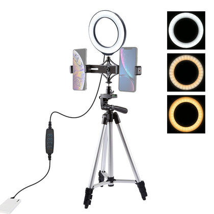 Tripod Mount +  Live Broadcast Dual Phone Bracket + 6.2 inch 16cm LED Ring Vlogging Video Light Kits