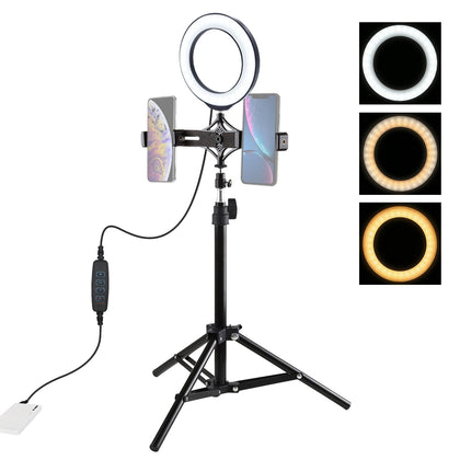70cm Tripod Mount +  Live Broadcast Dual Phone Bracket + 6.2 inch 16cm LED Ring Vlogging Video Light Kits