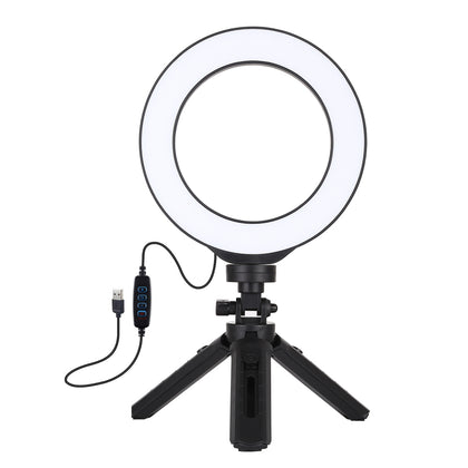 6.2 inch 16cm USB 3 Modes Dimmable LED Ring Vlogging Photography Video Lights + Pocket Tripod Mount Kit with Cold Shoe Tripod Bal