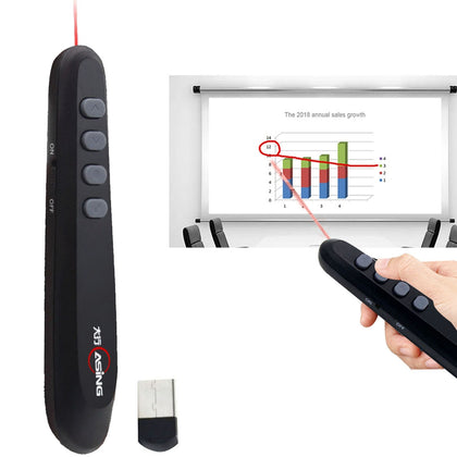 ASiNG A18 2.4GHz Wireless Presenter PowerPoint Clicker Representation Remote Control Pointer, Control Distance: 30m(Black)