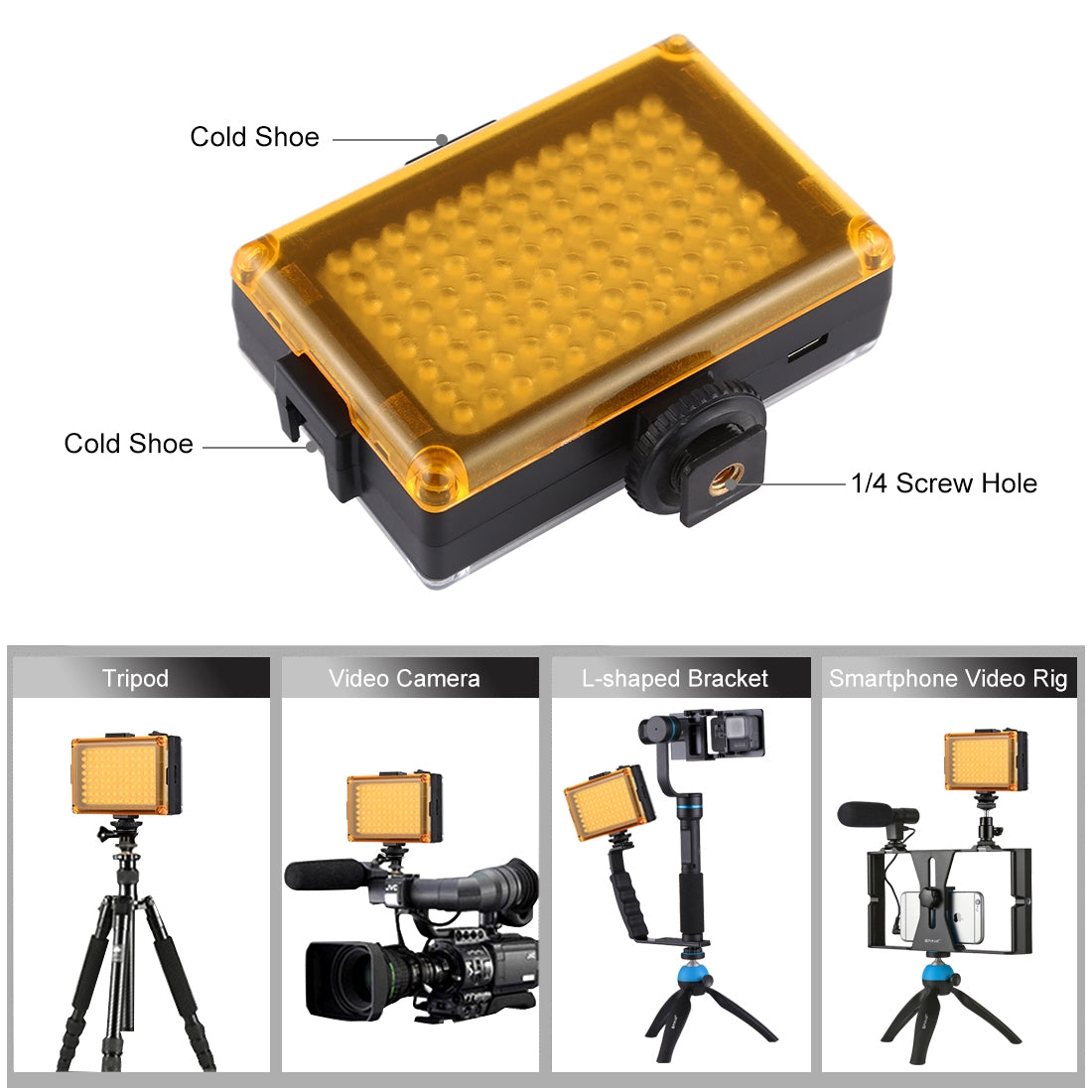 Pocket 104 LED 1800LM Professional Vlogging Photography Video & Photo Studio Light with White and Orange Magnet Filters Light Pan