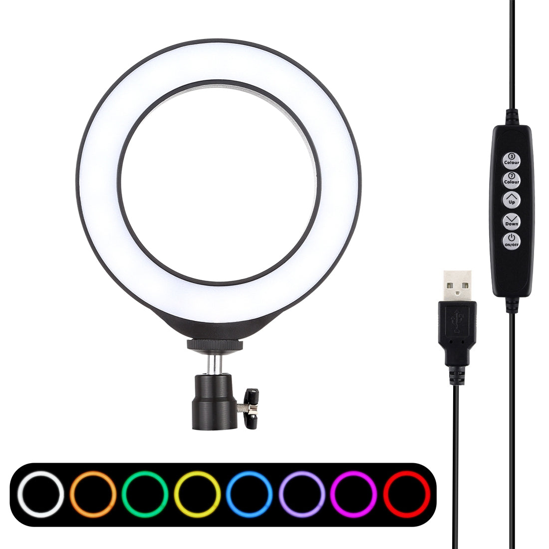 4.7 inch 12cm USB 10 Modes 8 Colors RGBW Dimmable LED Ring Vlogging Photography Video Lights with Cold Shoe Tripod Ball Head(Blac