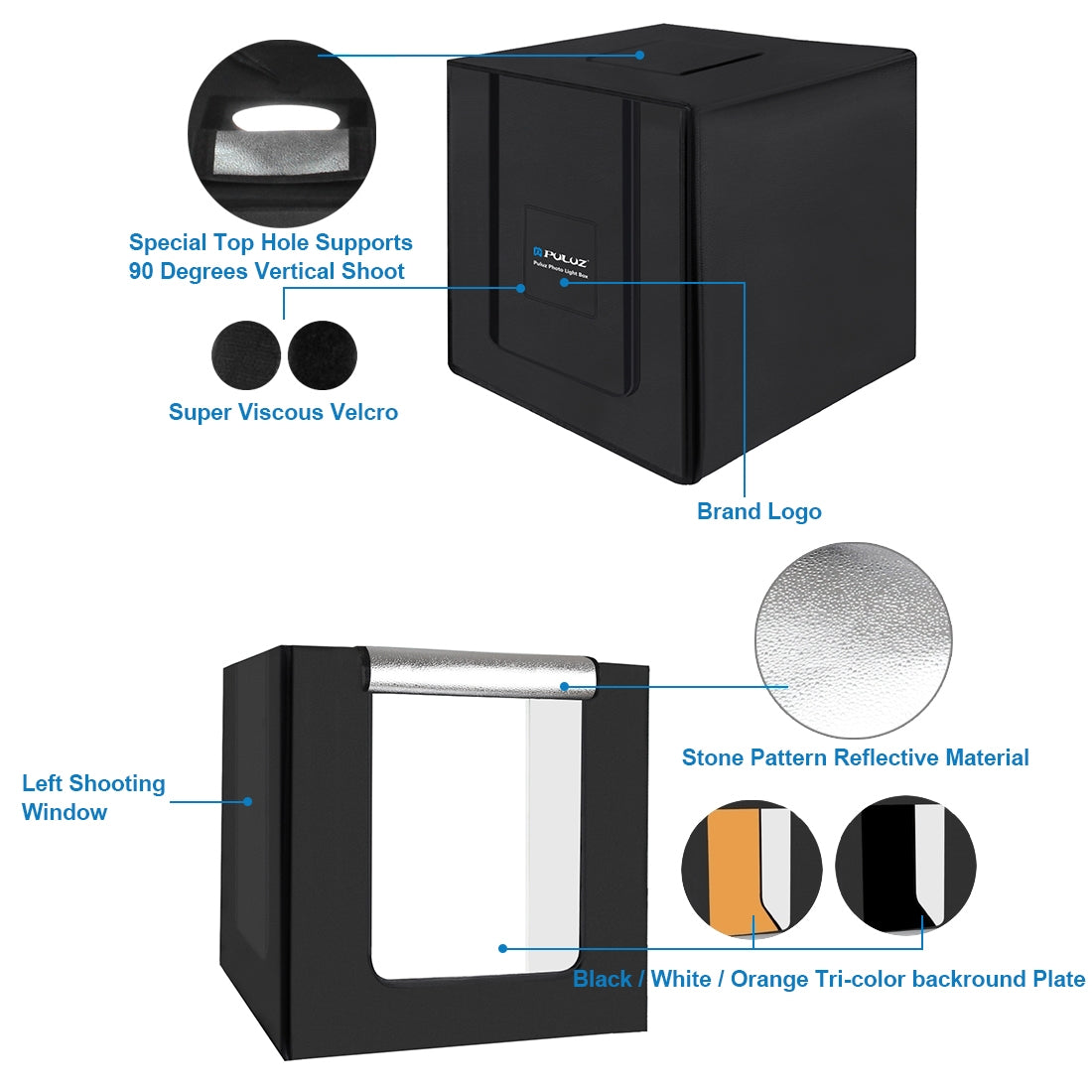 80cm Folding Portable 80W 8500LM White Light Photo Lighting Studio Shooting Tent Box Kit with 3 Colors Backdrops (Black, White, O