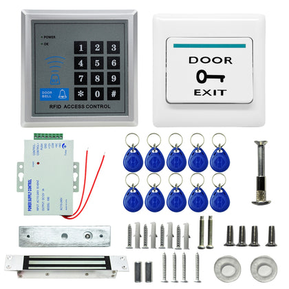 MJPT015 RFID Access Control System Kits + Magnetic Lock + 10 ID Keyfobs + Power Supply + Exit Button