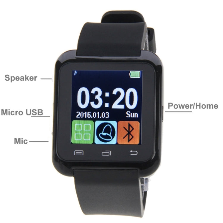 U80 Bluetooth Health Smart Watch 1.5 inch LCD Screen for Android Mobile Phone, Support Phone Call / Music / Pedometer / Sleep Monitor / Anti-lost(Black)