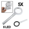 5X 55mm Hand-held Metal Magnifier with 2-mode 8 LED Lights