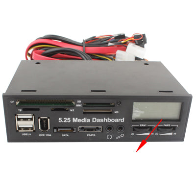 5.25 inch Media PC LCD Dashboard Card Reader w/ Fan Control(Black)