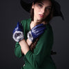 Fashionable Rabbit Fur Ball Sheepskin Leather Gloves for Women (XL)(Black)
