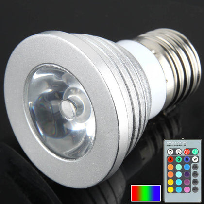 E27 1W RGB LED Light Bulb, 250LM, with 24-Key Remote Controller, AC 85-265V