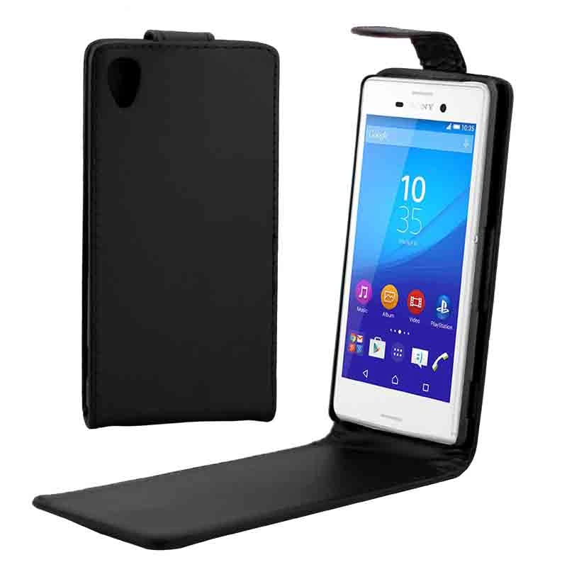 Vertical Flip Magnetic Button Leather Case for Sony Xperia M4 Aqua