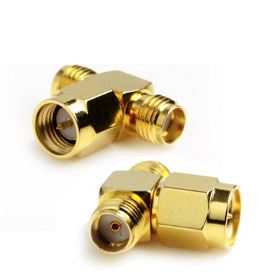 SMA Male to 2 SMA Female Adapter (T Type), Gold Plated(Yellow)