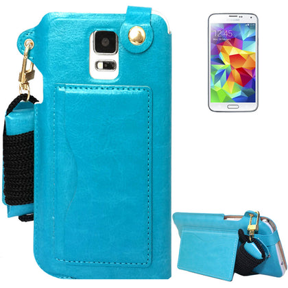 Crazy Horse Texture Touch Screen Vertical Style Universal Case with Lanyard & Earphone Winder for Galaxy S5 & G900 (Blue)