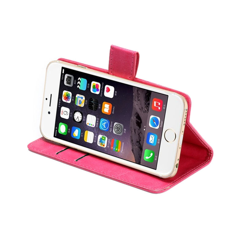 4.3-4.8 Inch Universal Crazy Horse Texture 360 Degree Rotating Carry Case with Holder & Card Slots for iPhone 6 & 6S / Galaxy S4 / S3 / i9500 / i9300(Magenta)
